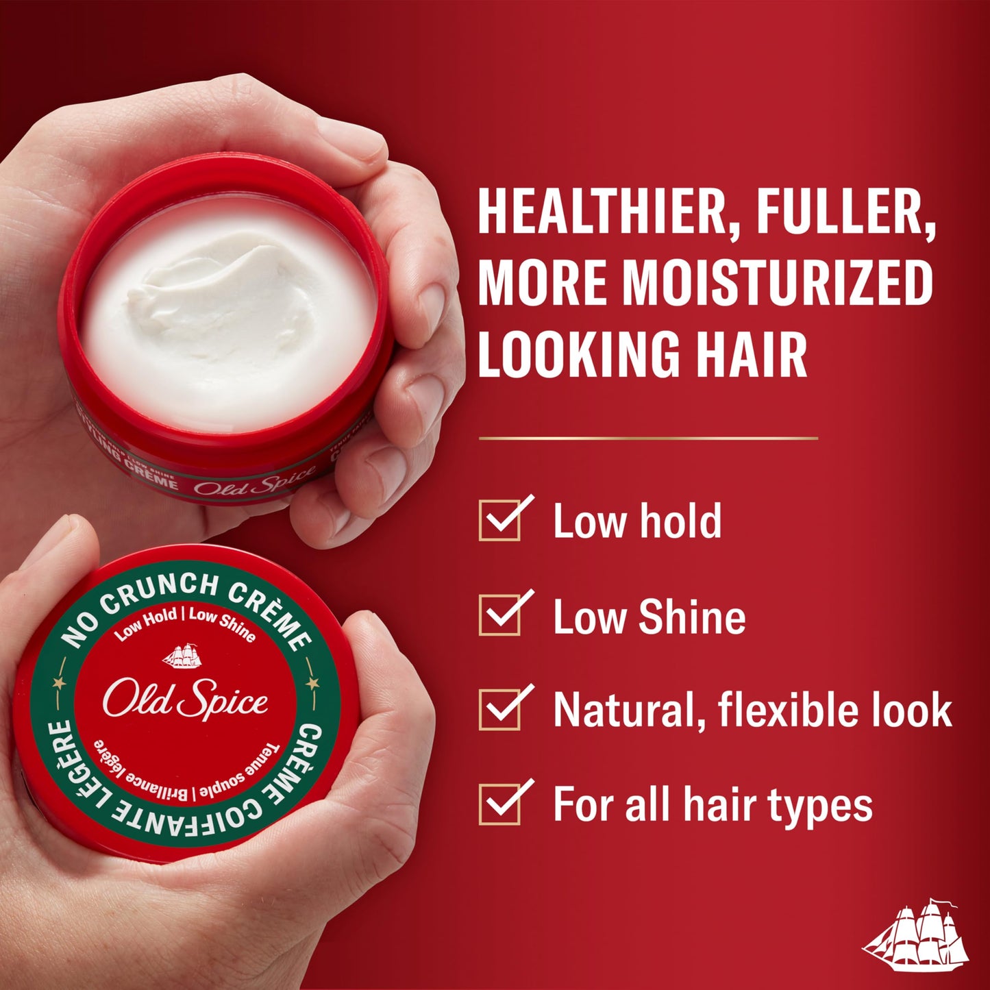 Old Spice Mens Hair Cream, No Crunch Crème, Hair Styling for Men, Low Hold, Low Shine, 2.22 oz
