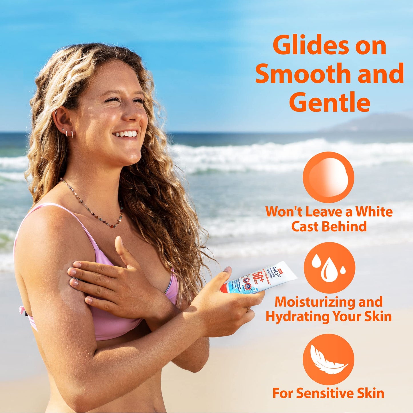 SAFE SEA Jellyfish Sting-Blocking Sunscreen, SPF 50+ travel Size Lotion, Waterproof, Biodegradable, Coral Reef-Safe, Body and Face Sunscreen