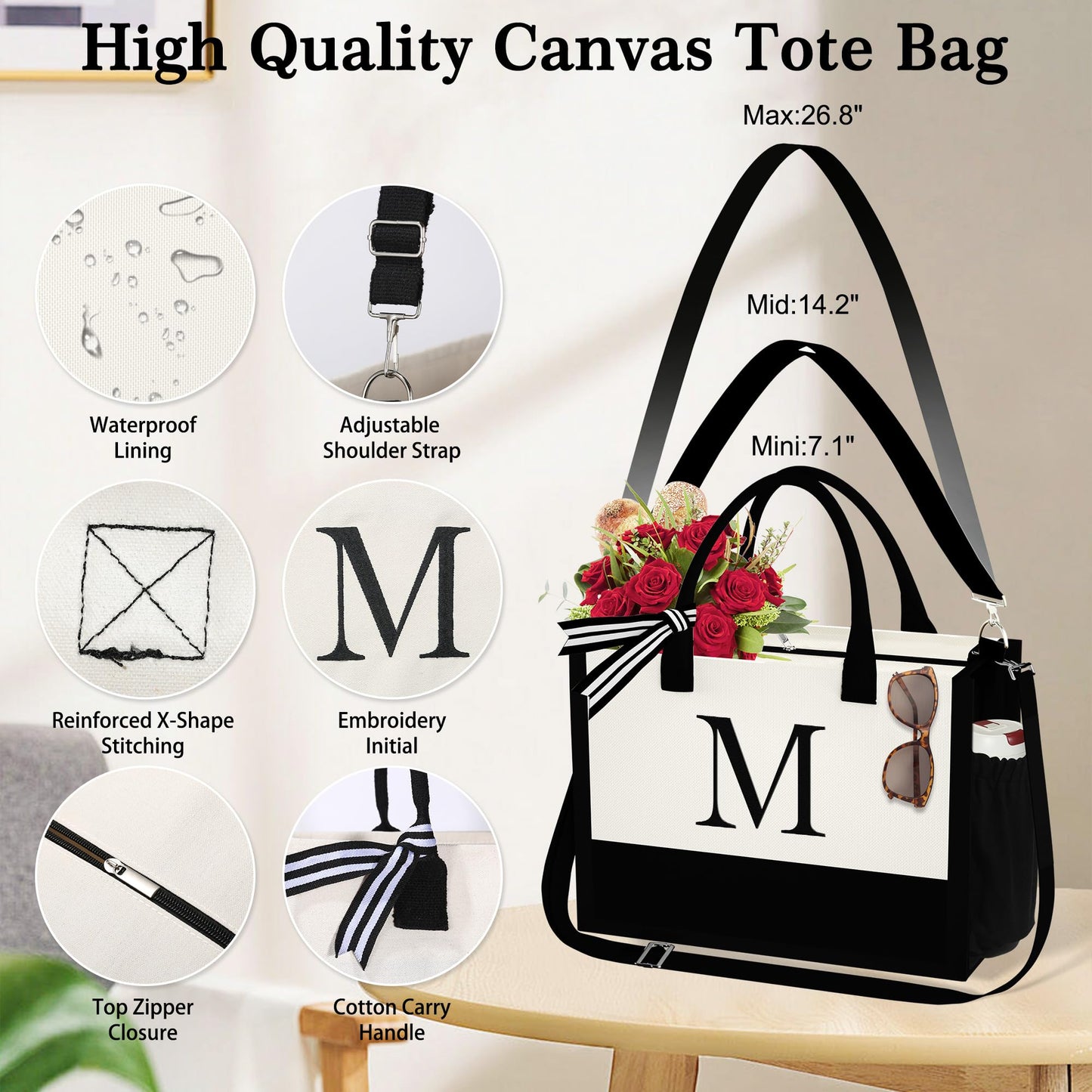 YOOLIFE Gifts for Women - Birthday Gifts for Women Mom Daughter Sister Friends, Personalized Initial Tote Bag, Letter K