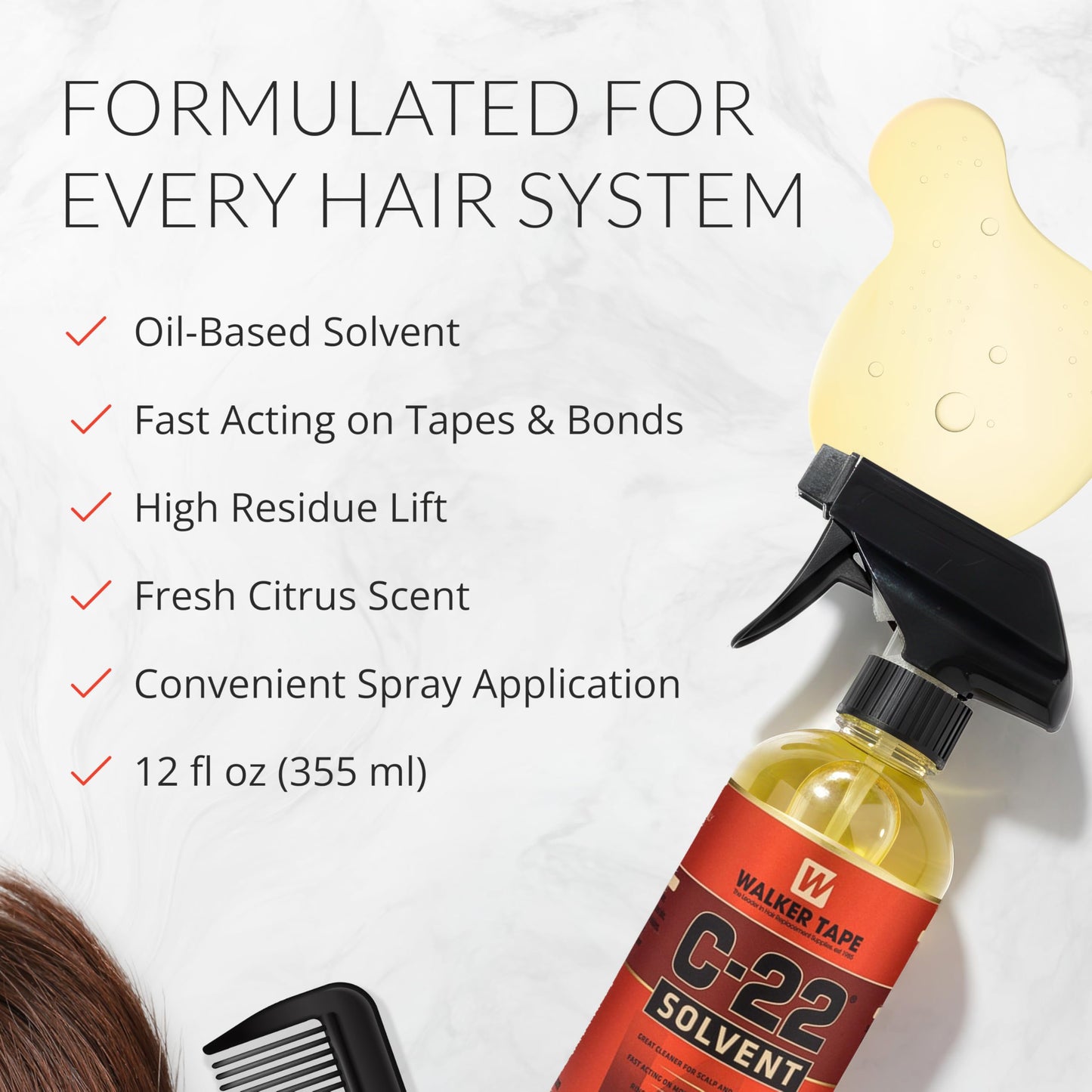 Walker Tape C-22 Adhesive Solvent Spray 12 oz, Fast-Acting Bond Remover for Wig Tape, Lace Systems, and Tape in Hair Extensions Human Hair, Quick Beauty and Personal Care Walker Tape
