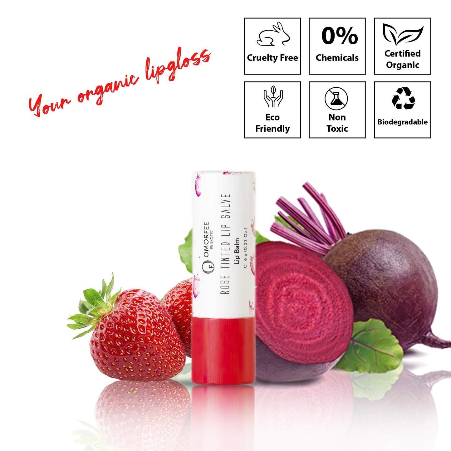 Tinted Lip Balm Stick by Omorfee - Natural Lip Tint Gloss - Long-Lasting Rose Tint with Strawberry Flavor, Beetroot & Cocoa Butter - Pink-Red Beauty and Personal Care OMORFEE BE EXOTIC OF