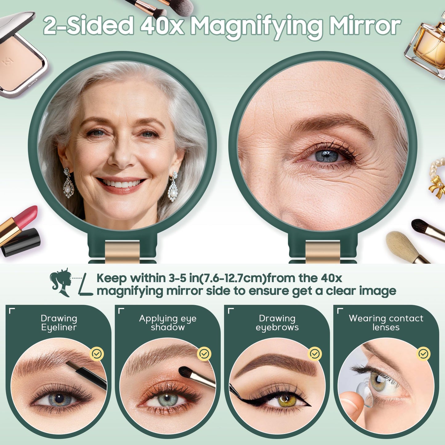 B Beauty Planet 40X Magnifying Mirror, Hand Mirror with Handle, Double Sided Hand Mirror with 40X/1X Magnification, Travel Essential Portable Foldable Beauty and Personal Care B Beauty Planet