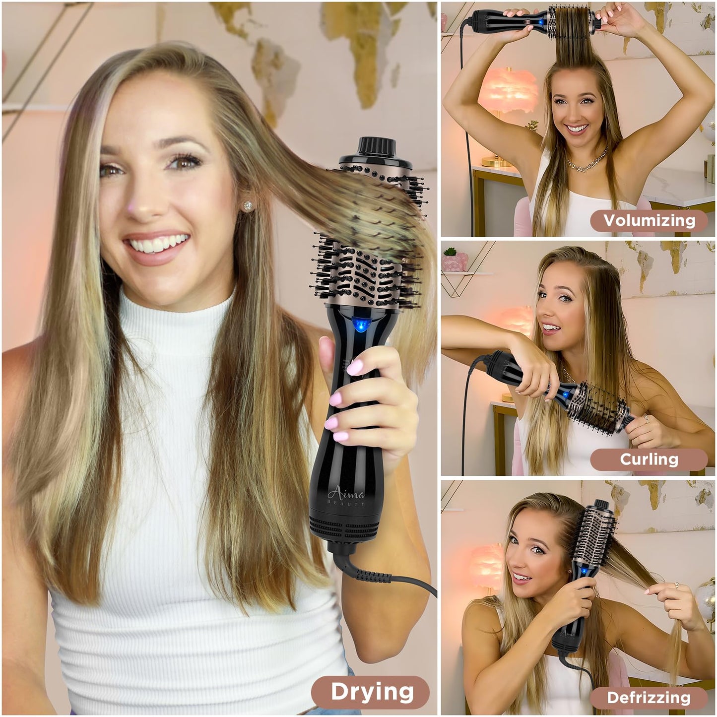 One Step Hair Dryer & Volumizing Hot Air Brush, Blow Dryer, Ceramic Straightener, Curler & Hot Comb 4 in 1 Salon Ionic Brush, Hair Styling Tools