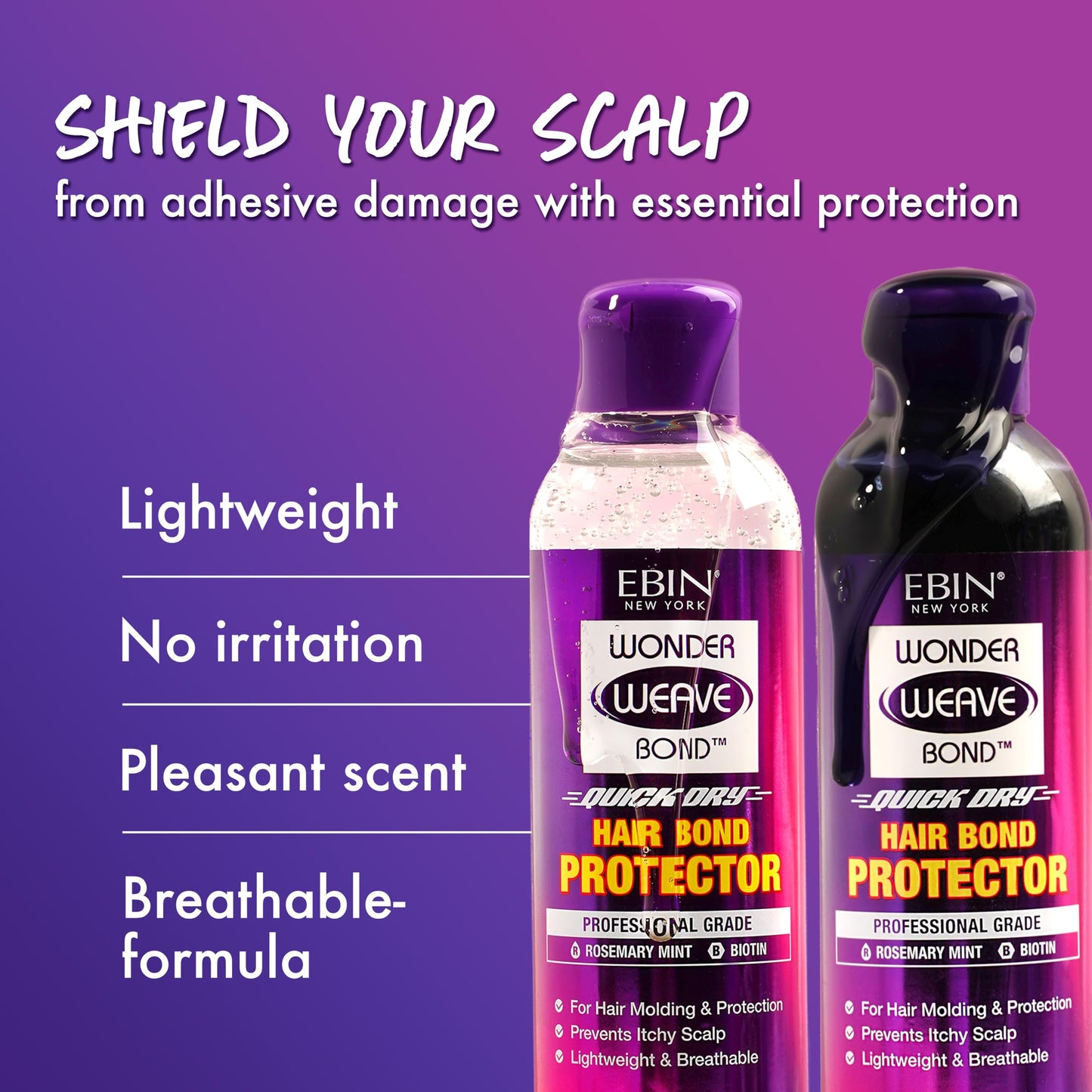 EBIN NEW YORK Wonder Weave Bond Hair Protector (Clear) 3.38 Fl Oz - Quick Dry Protective Shield for Quick Weave - Lightweight, Rosemary Mint & Biotin