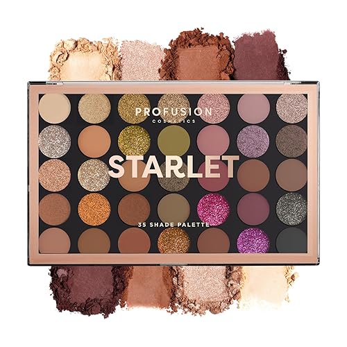 Profusion Cosmetics 35 Shade Starlet Eyeshadow Palette, Multi Finish Golden Neutrals, and Glamorous Glitter Hues for Achieve Stunning Vibrant Eye…