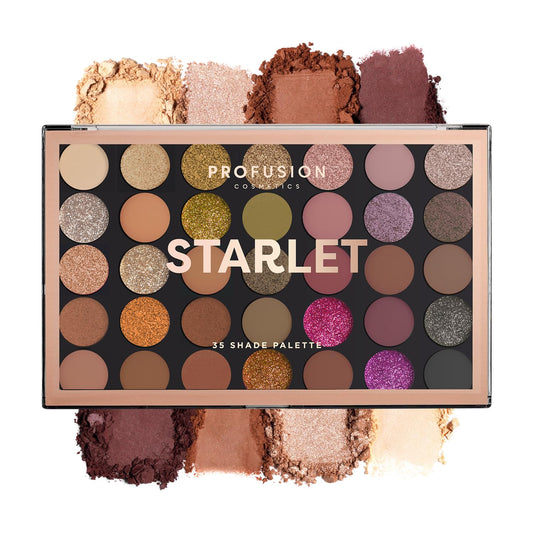 Profusion Cosmetics 35 Shade Starlet Eyeshadow Palette, Multi Finish Golden Neutrals, and Glamorous Glitter Hues for Achieve Stunning Vibrant Eye…