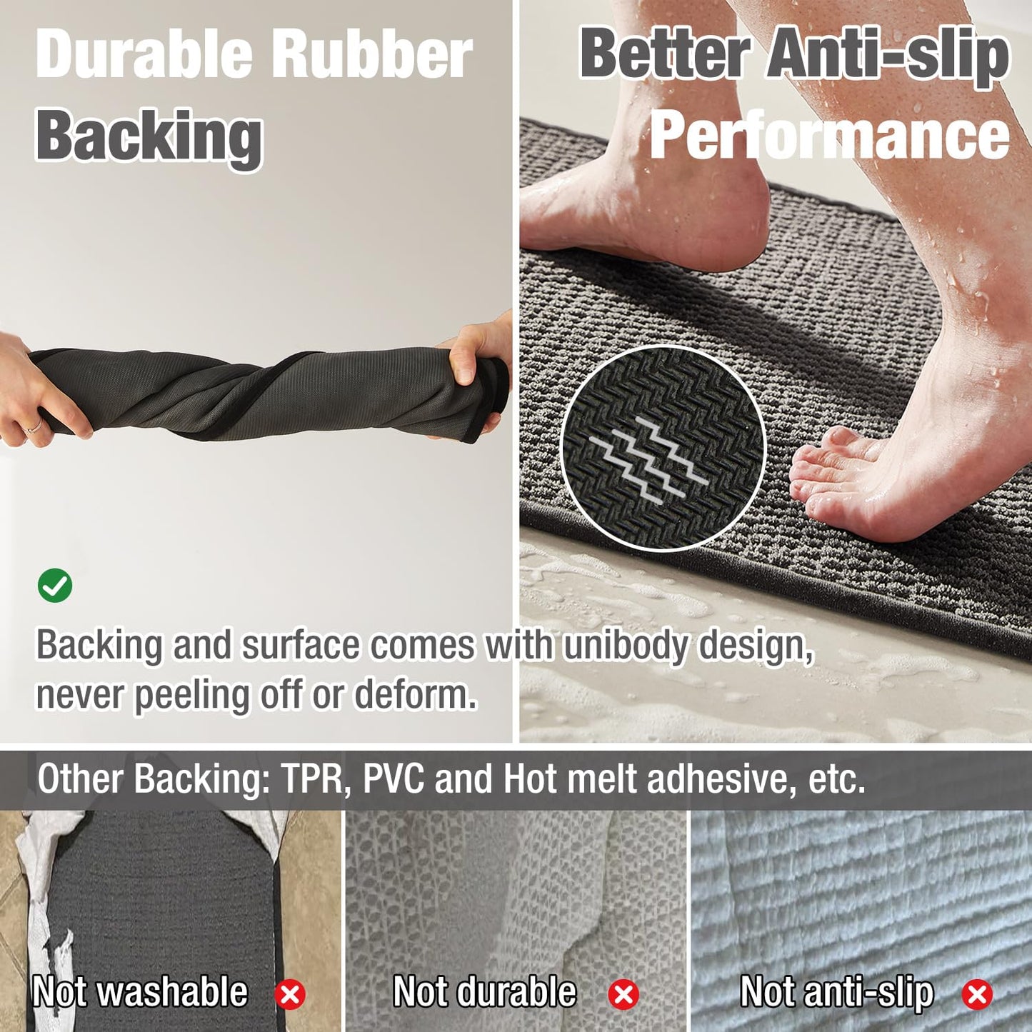 TYUU Bathroom Rugs Non Slip Washable, Super Absorbent Thin Bath Mat Small Quick Dry Low Pile Bathroom Rug, Dark Grey 16"x24"