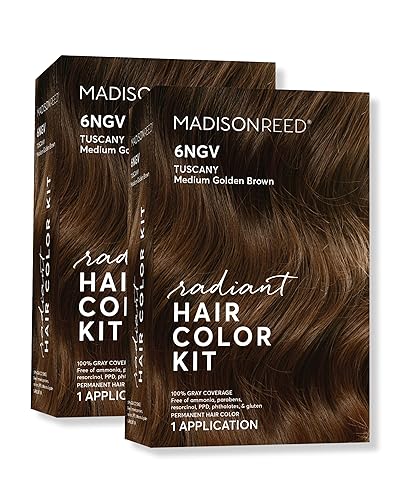 Madison Reed Radiant Hair Color Kit - 6NGV Medium Golden Brown (Tuscany Brown), Dimensional Gray Hair Blending Permanent Hair Dye, PPD-Free
