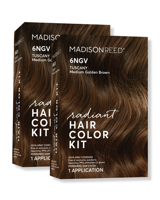 Madison Reed Radiant Hair Color Kit - 6NGV Medium Golden Brown (Tuscany Brown), Dimensional Gray Hair Blending Permanent Hair Dye, PPD-Free