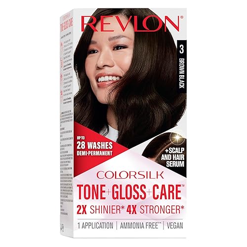 Revlon ColorSilk Tone + Gloss + Care Demi Permanent Hair Color, Dye Kit with Leave-In Scalp and Haircare Serum, 2x Shinier, 4x Stronger, 3 Brown