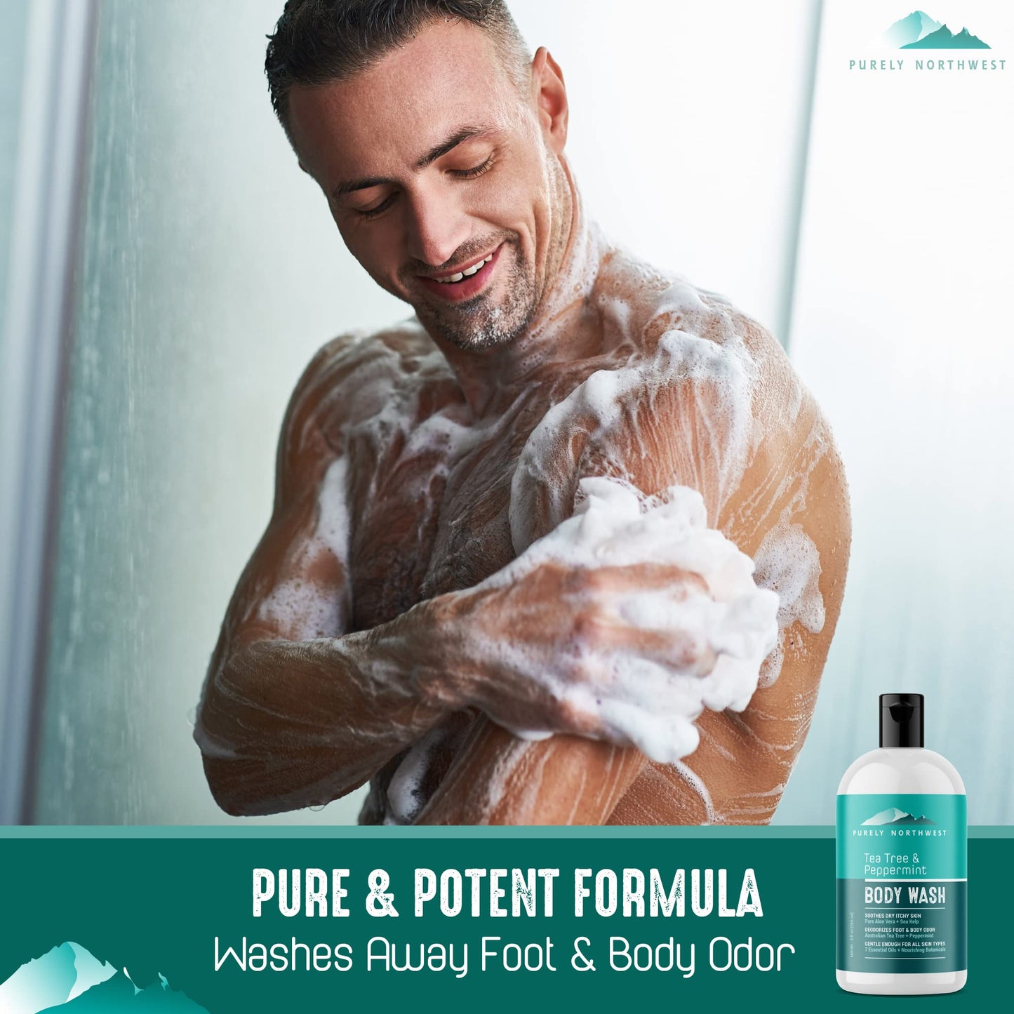 Purely Northwest Tea Tree Body Wash for Men and Women - Natural Tea Tree Oil Body Cleanser for Odor, Skin Irritations, Hydrating Shower Gel