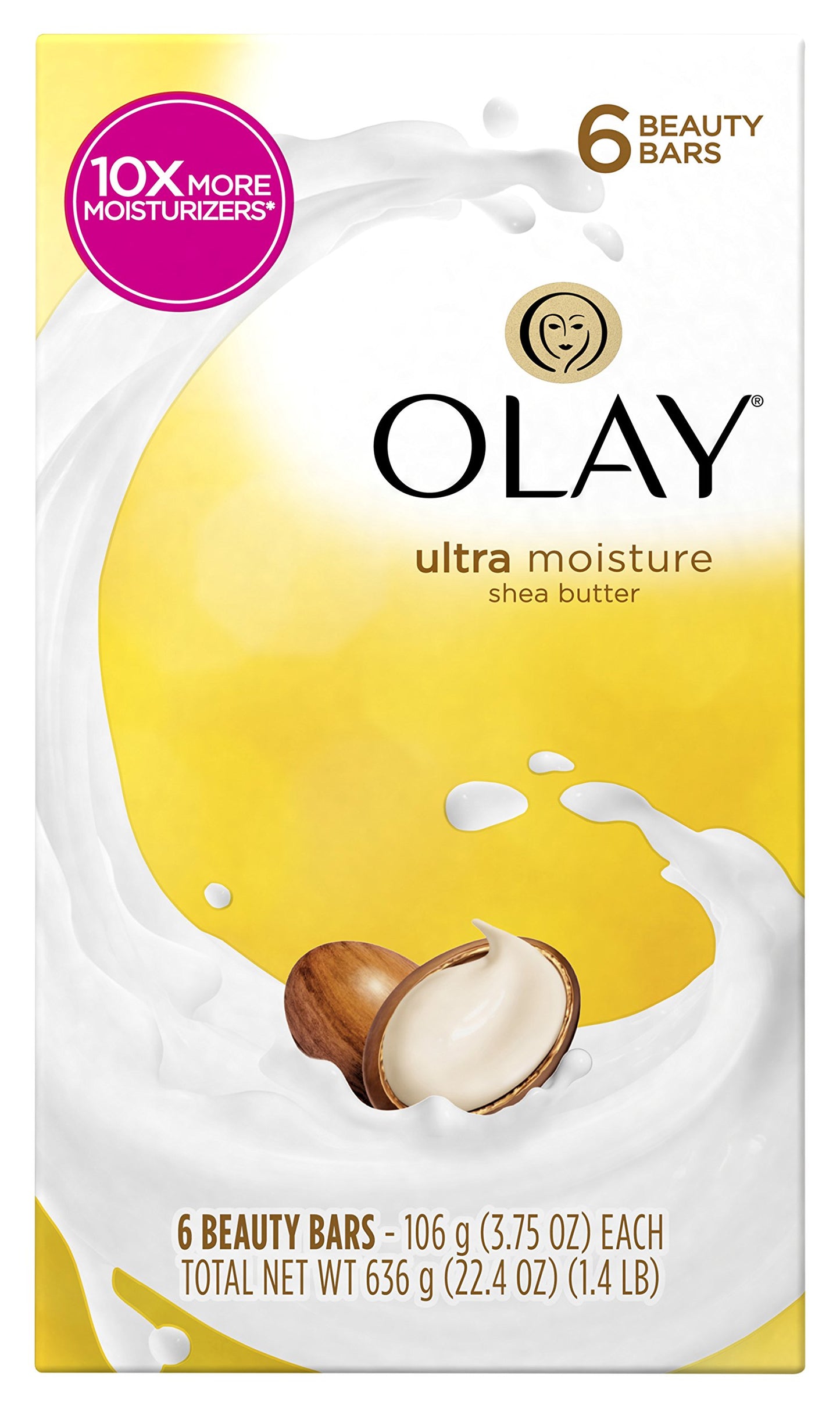 Olay Outlast Ultra Moisture Beauty Bar with Shea Butter, 6 Count (Packaging May Vary)