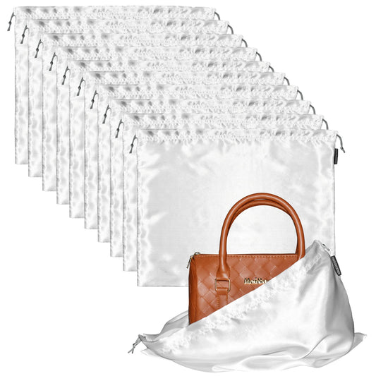 10-Pack Silk Dust Bags for Purses & Handbags – Drawstring Storage Covers for Shoes, Boots & Travel, 23.6 × 19.6 in, White