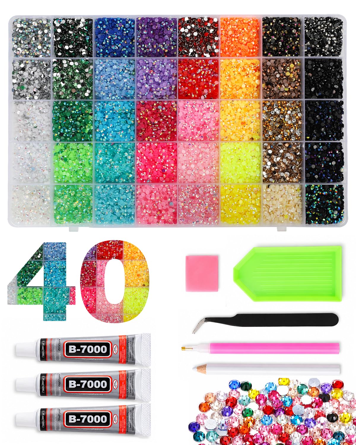 Skiennix Bedazzling Kit with Rhinestones and Tools, 32,000 PCS 40 Colors 3mm Resin Flatback Gems for Jelly Rhinestones with B7000 Glue,Bedazzler Kit Beauty & Personal Care Skiennix