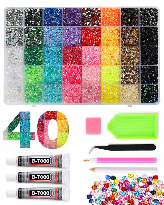 Skiennix Bedazzling Kit with Rhinestones and Tools, 32,000 PCS 40 Colors 3mm Resin Flatback Gems for Jelly Rhinestones with B7000 Glue,Bedazzler Kit Beauty & Personal Care Skiennix