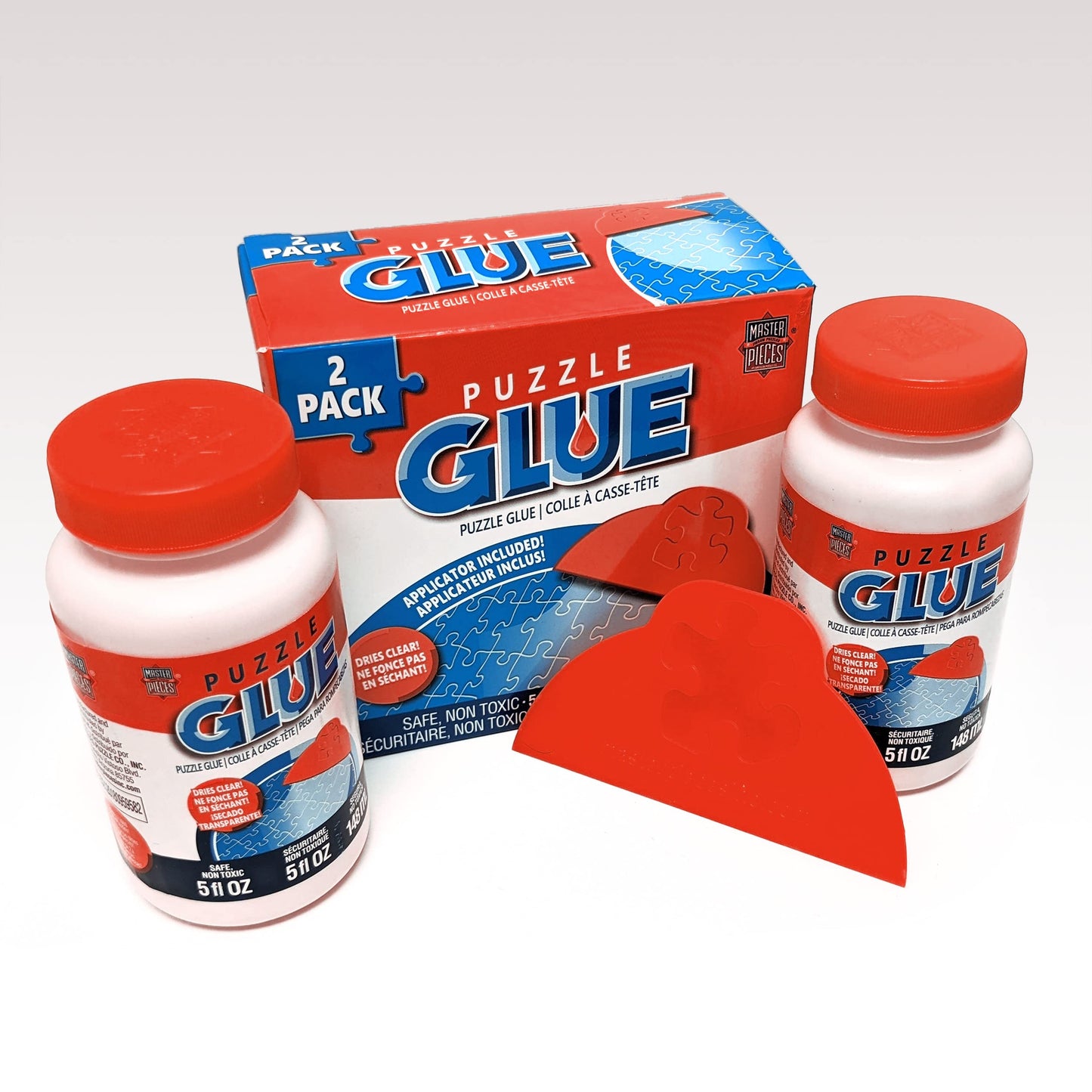MasterPieces Jigsaw Bottle & Wide Plastic Spreader Puzzle Glue, 5 Ounces, Blue,Orange 10 Fl Oz