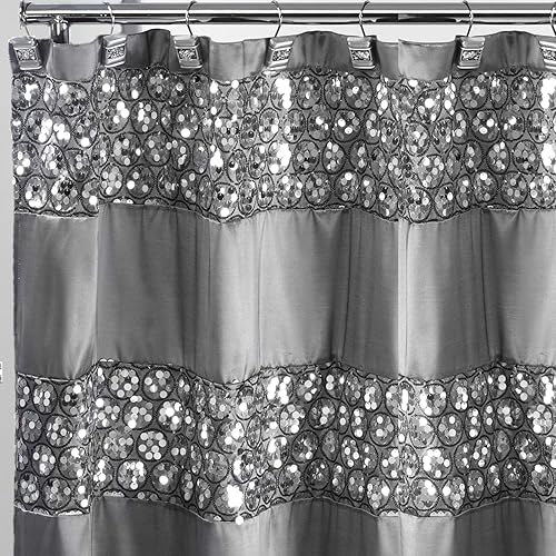 Zahari Home Sinatra Bathroom Shower Curtain Glamorous Bling Fabric Shower Curtain, 72"x70", Silver