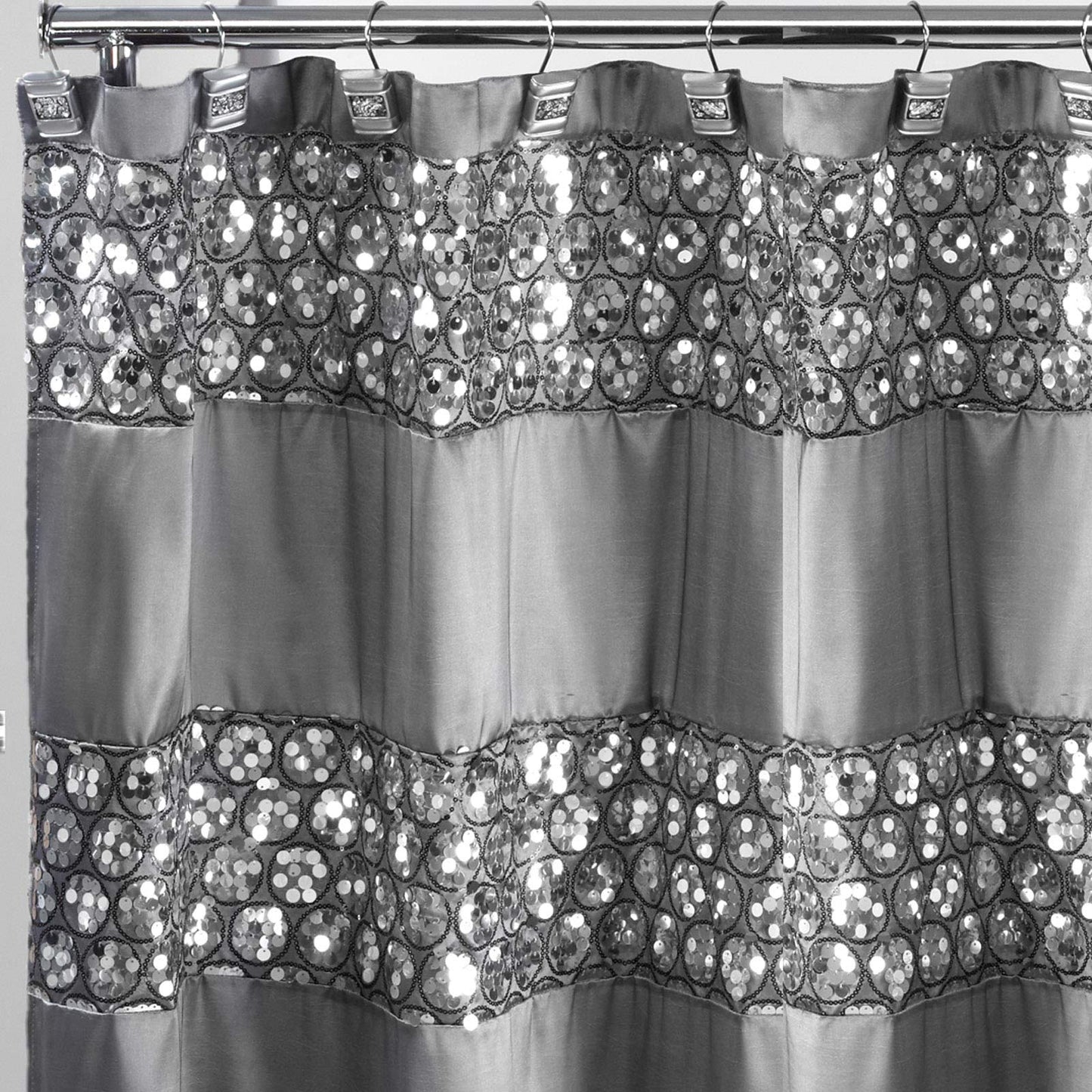 Zahari Home Sinatra Bathroom Shower Curtain Glamorous Bling Fabric Shower Curtain, 72"x70", Silver