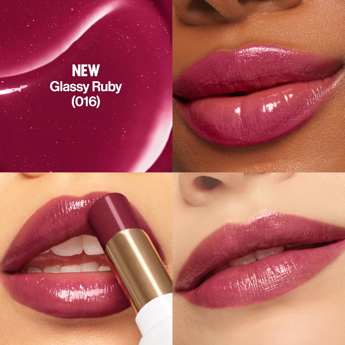 REVLON Super Lustrous Glass Shine Balm, Hydrating Tinted Lip Balm with Hyaluronic Acid, Aloe & Rose Quartz, Medium-Dark Plum Lipstick, NEW Shade, 016
