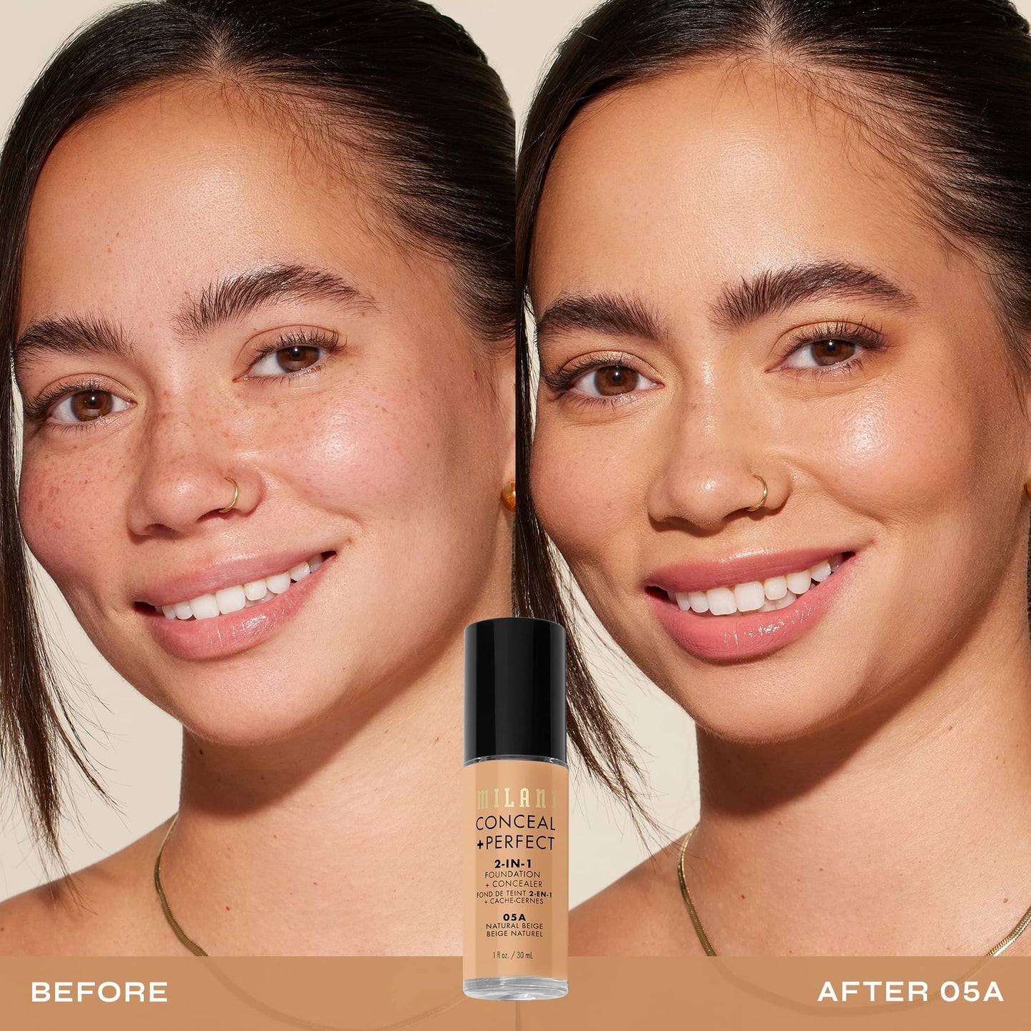 Milani Conceal + Perfect 2-in-1 Foundation + Concealer for a Flawless Complexion, Under Eye Corrector, Cover Redness and Imperfections, Waterproof