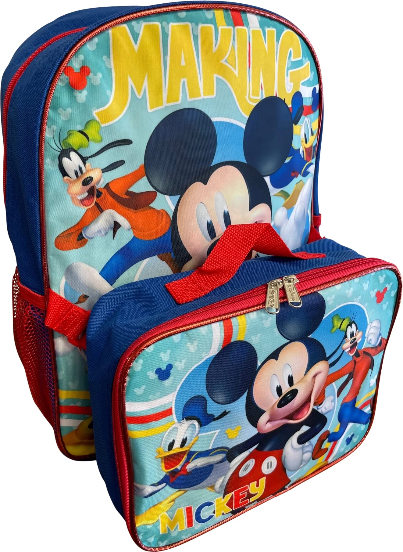 Ruz Mickey Mouse 16" Backpack With Detachable Lunch Box Blue-Red