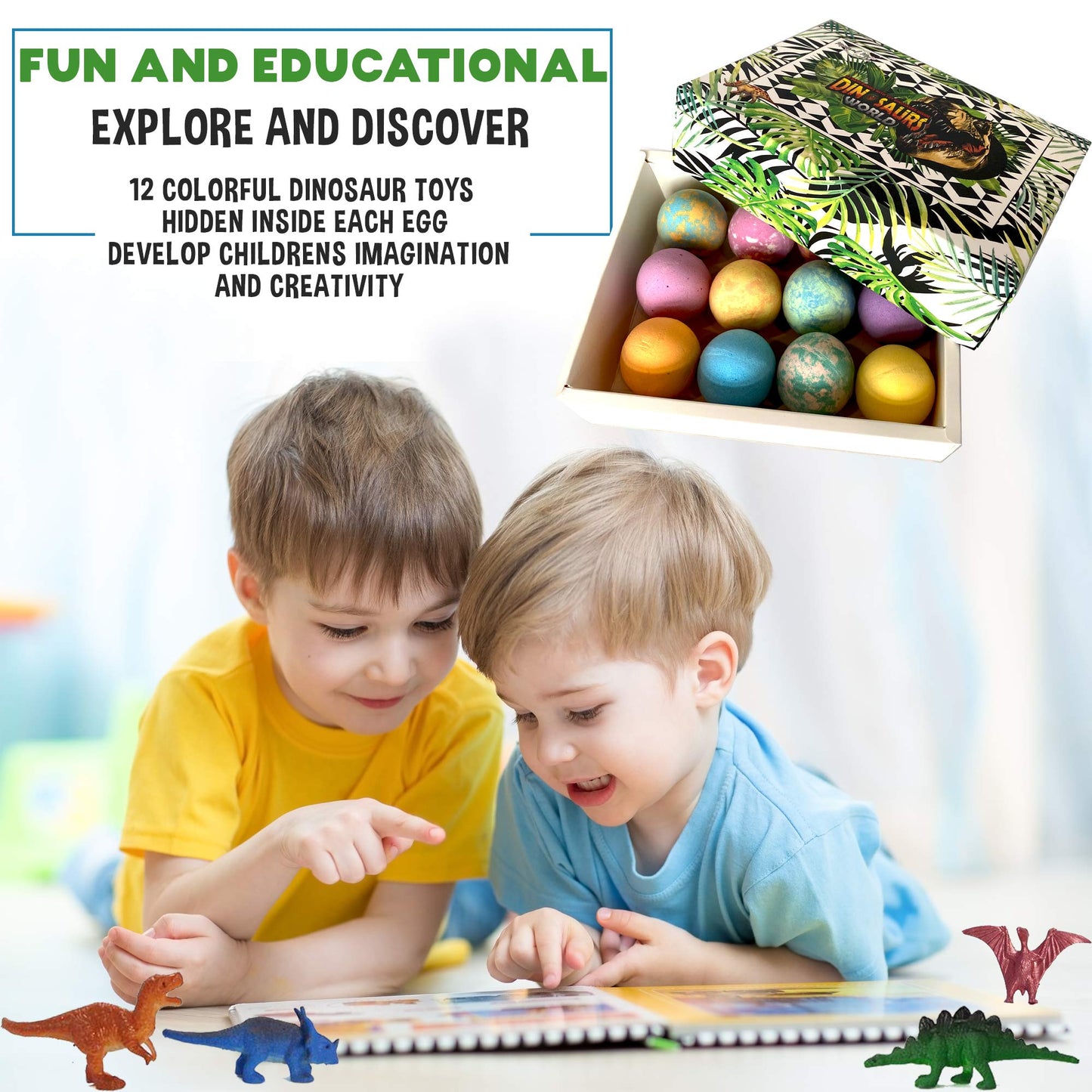 Bath Bombs for Kids with Surprise Inside - 12 Dinosaur Bath Bombs with Toys, Organic Colorful Bubble Bath Fizzies, Dino Egg Bath Bomb w/Rich Bubbles…