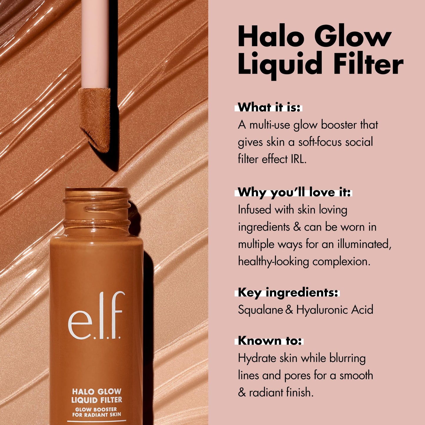 e.l.f. Halo Glow Liquid Filter, Complexion Booster For A Glowing, Soft-Focus Look, Infused With Hyaluronic Acid, Vegan & Cruelty-Free, 5.5 Medium/Tan
