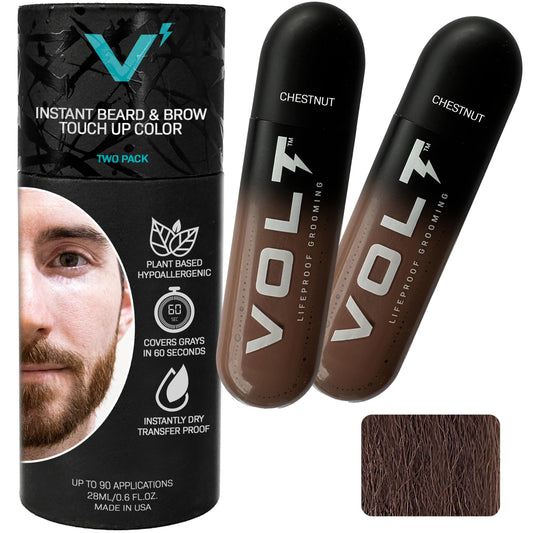 VOLT Grooming Temporary Instant Beard Color for Men, Quick Drying Plant-Based Brush On Beard, Hair, Mustache & Eyebrow Color, Safe for Sensitive Skin