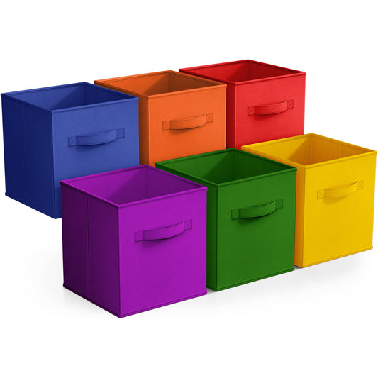 Sorbus 11 Inch Fabric Storage Cubes - Sturdy Collapsible Bins With Handle - 6 Foldable Baskets for Organizing Clothes, Toys, Books - Multi Colored…