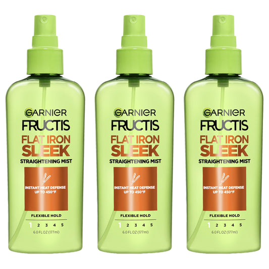 Garnier Fructis Style Flat Iron Perfector Straightening Mist for Heat Protection, Argan Oil, 6.0 Fl Oz, 3 Count (Packaging May Vary)