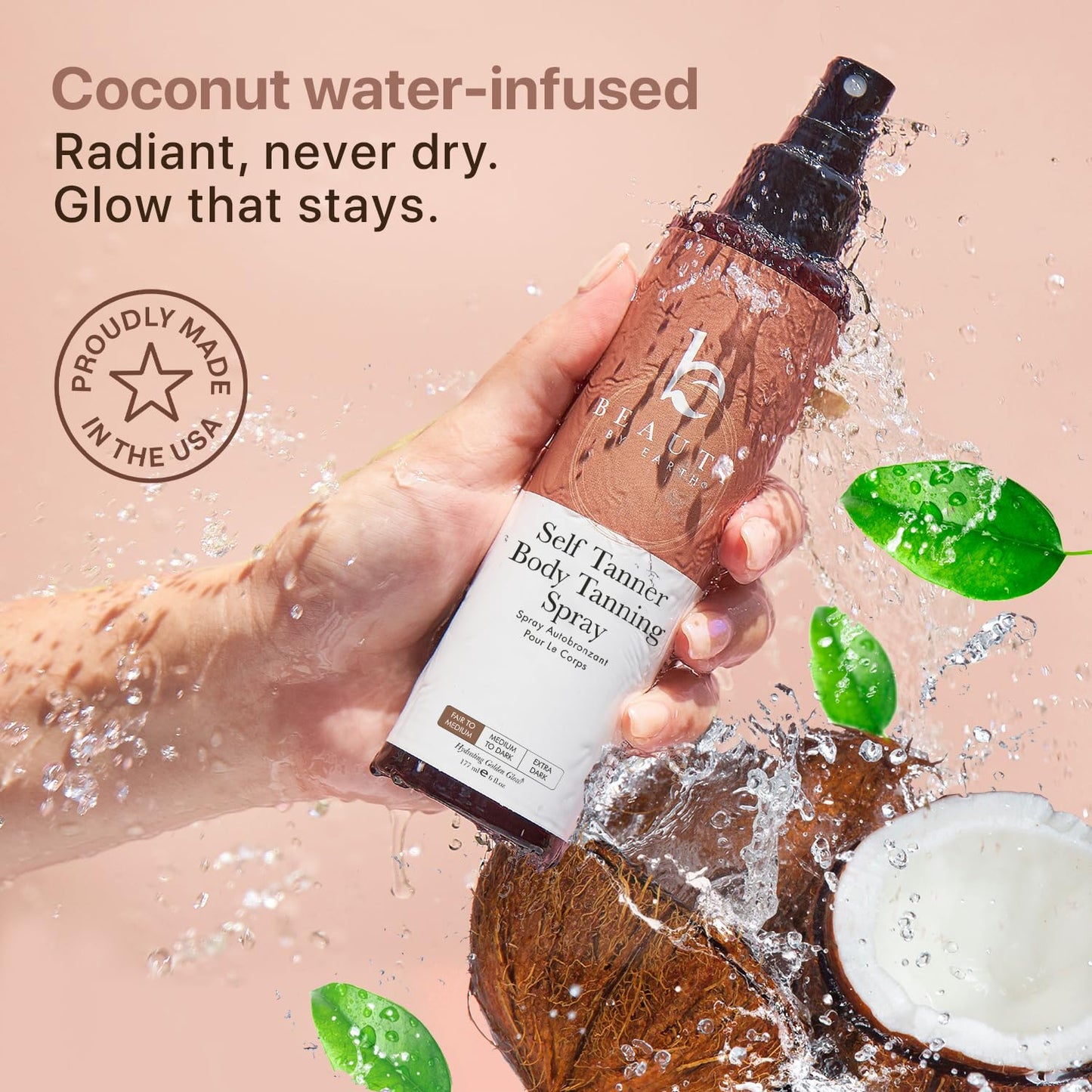 Self Tanner Spray - USA Made with Natural & Organic Ingredients, Fast Drying Spray Tan for Pale Skin, Non Toxic Gradual Tanning Spray, Sunless Tanning