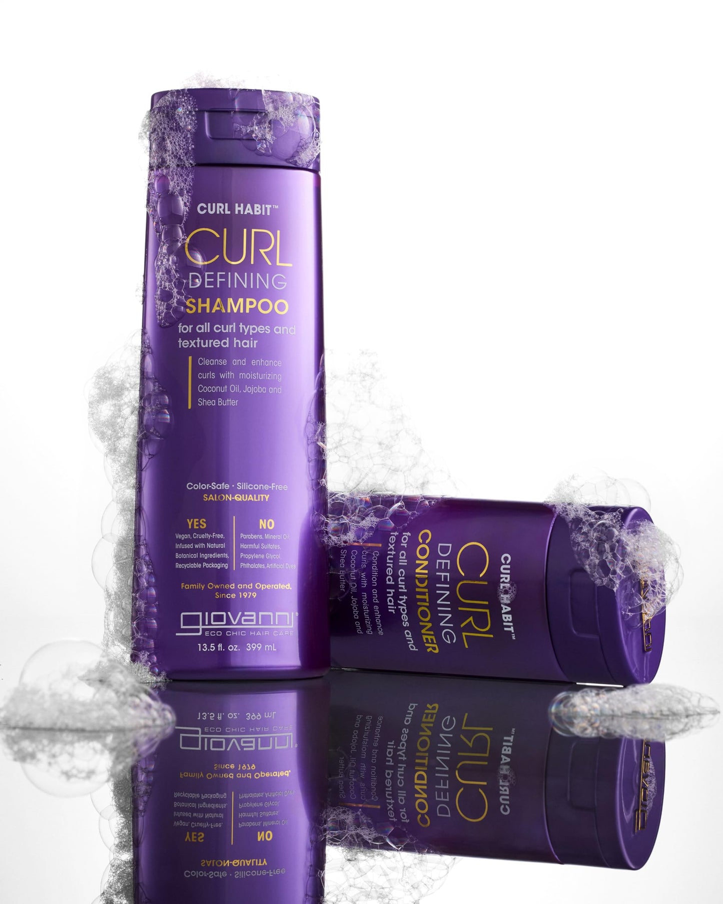 GIOVANNI Curl Habit Trio - Curly Hair Shampoo, Conditioner, & Mousse, Foaming Texture for Curls & Wavy Hair, Enhance Curls with Coconut Oil, Jojoba