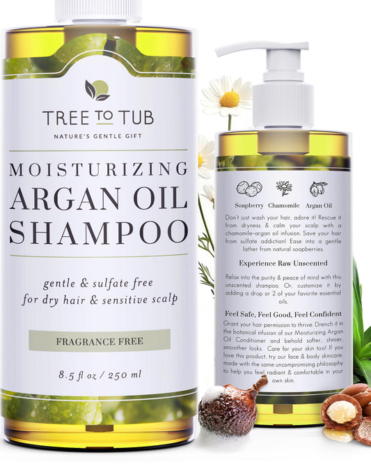 Tree to Tub Fragrance Free Shampoo for Dry & Sensitive Scalp - Gentle Unscented Hydrating Hair Shampoo for Women & Men, Moisturizing Sulfate Free