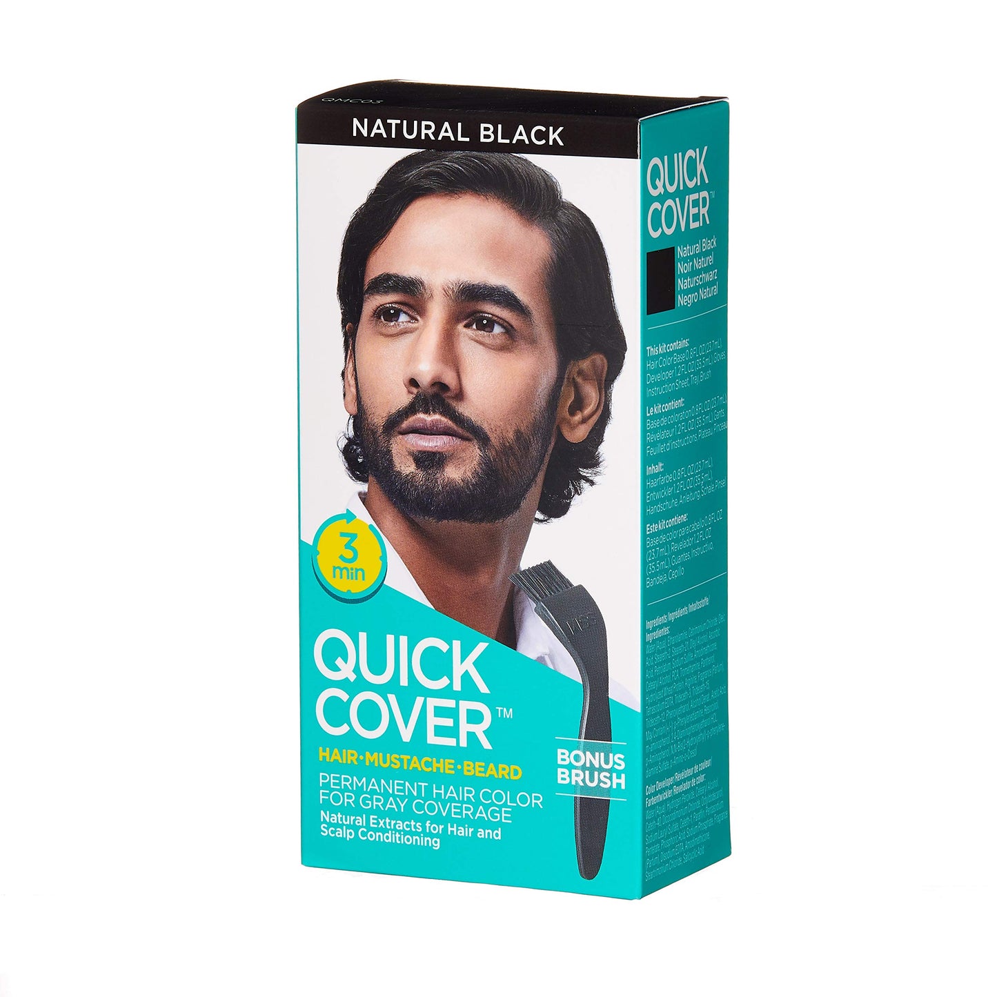 KISS Quick Cover for Men Permanent Hair Color Mustache Beard QMC (Natural Black)