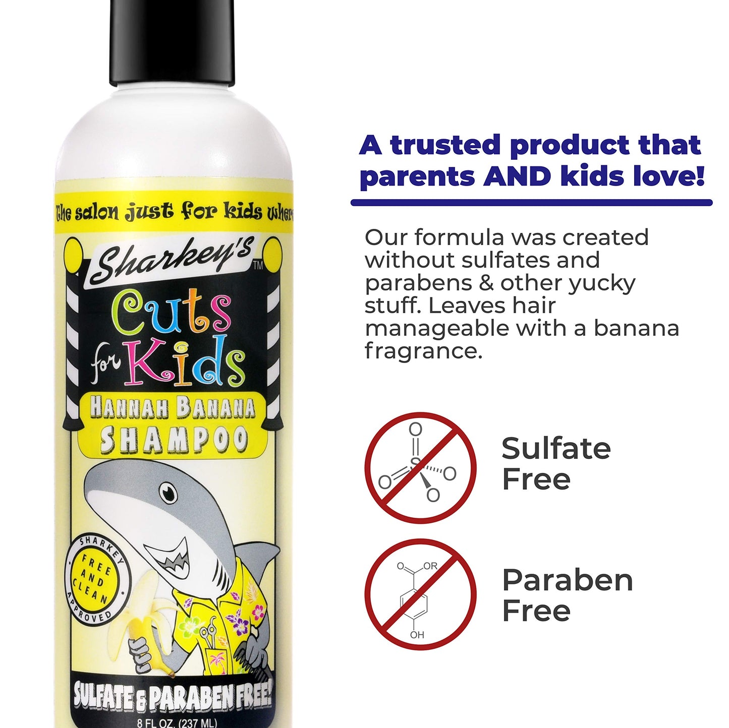 Sharkey's banana Scented Kids Shampoo and Conditioner with Baby Shark Plush Backpack Clip or Lunchbox Clip - Sulfate Free and Paraben Free! Beauty & Personal Care Sharkey's cuts for kids