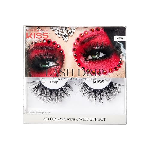 KISS Halloween Lash Drip False Eyelashes, Spiky X Boosted Volume, Unique Wet Look Hydrated Effect, Multi-Length Rewearable Fake Eyelashes, Wispy