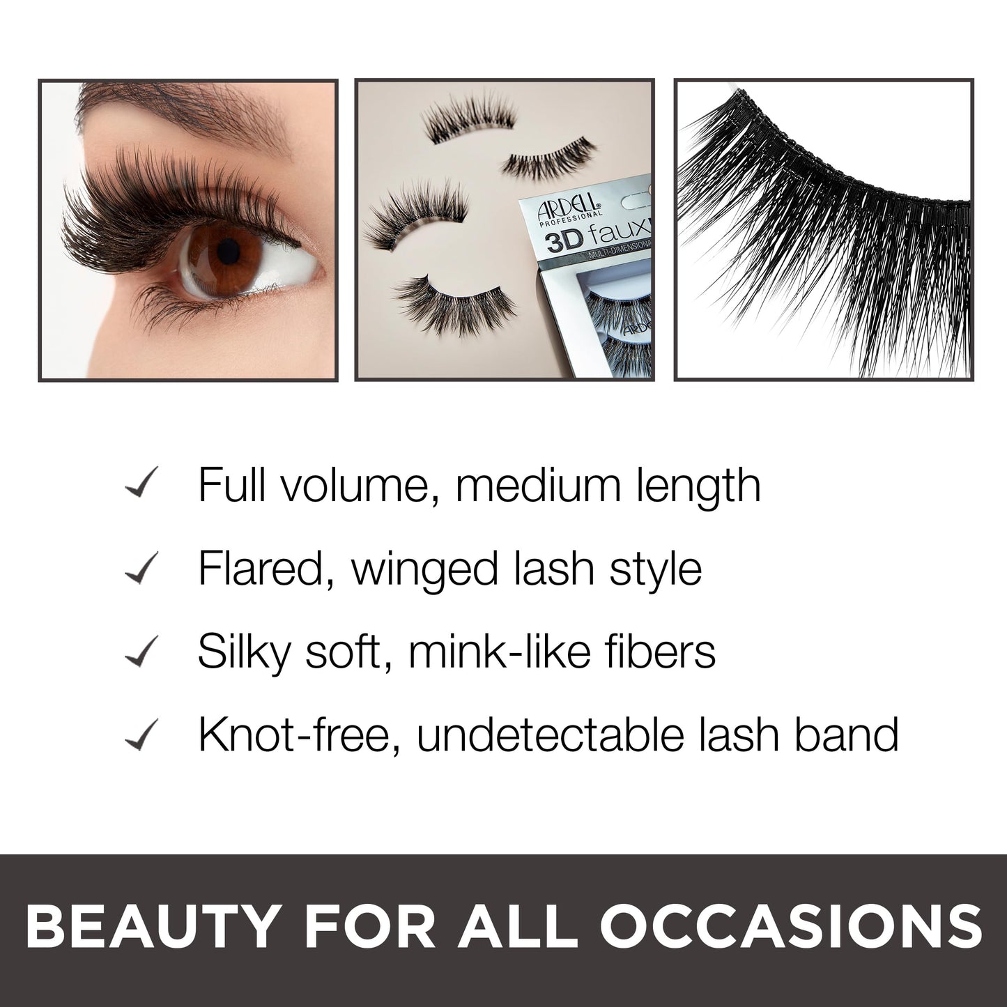Ardell 3D Faux Mink Lashes False Eyelashes 852 - Fluffy Volume Strip Wispy Lashes for a Natural Glam Look, 4 Pairs