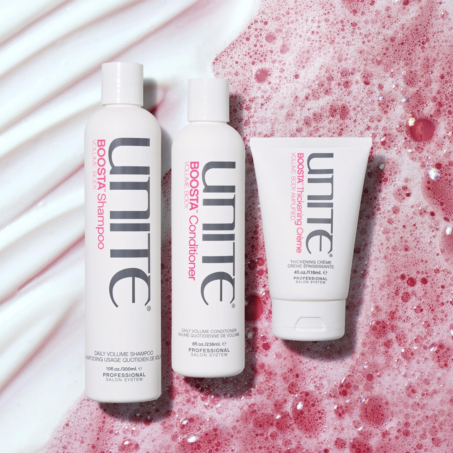 UNITE Hair - BOOSTA Volumizing Shampoo, Conditioner & Thickening Crème Set for Fine, Thin Hair - Builds Body, Fullness & Shine - Lightweight, Color