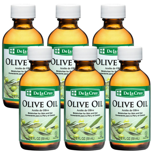 De La Cruz Pure Olive Oil - Natural Expeller Pressed Olive Oil for Hair and Skin - Lightweight Body Oil for Dry Skin 2 Fl Oz (6 Bottles)