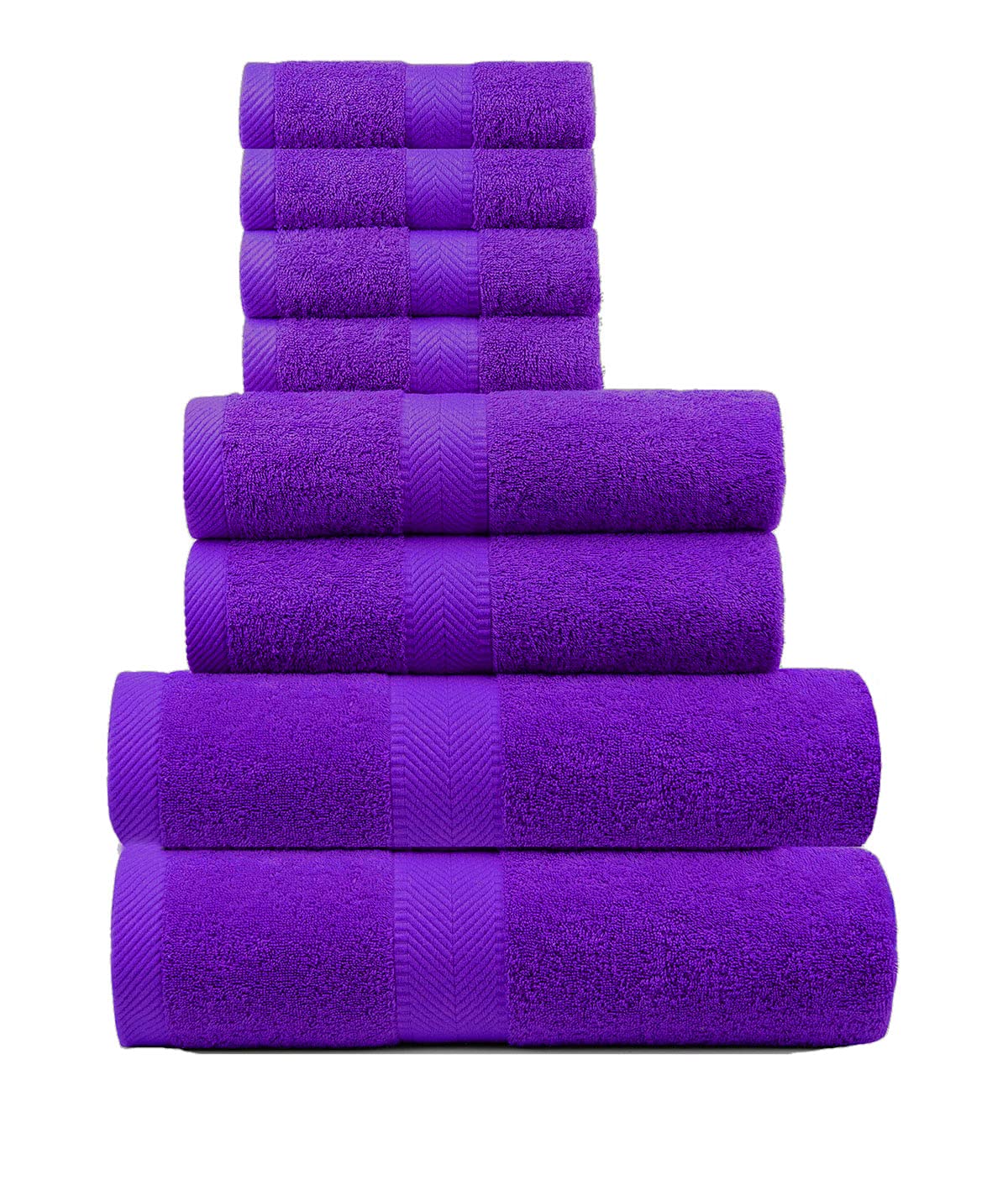 BY LORA Terry Cotton Bath Towel, Hand Towel and Wascloth Set, Purple, Set of 8