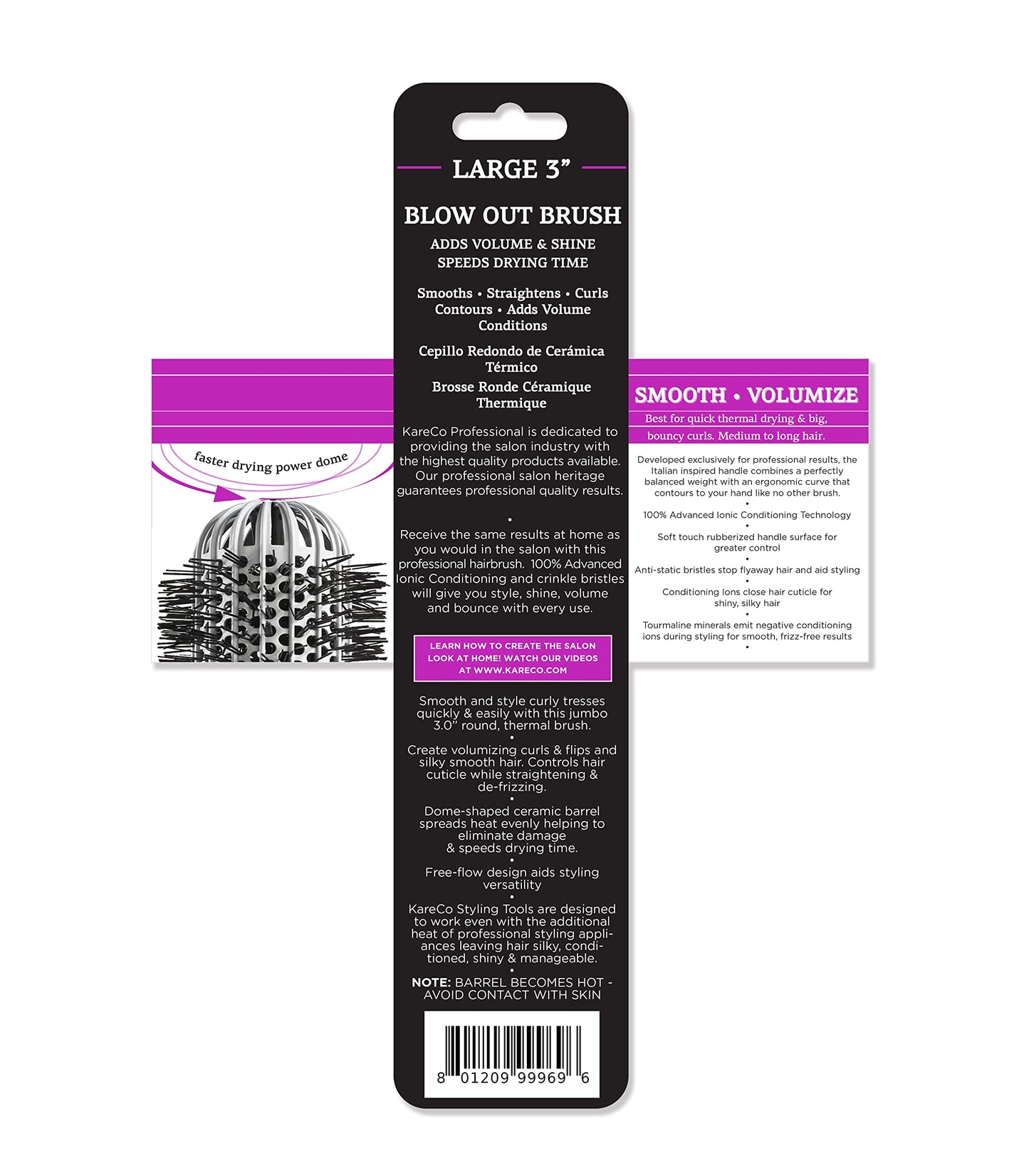 KareCo Large 3.0? Ionic Thermal Round Brush - Ceramic Dome Barrel for Fast Blow?Drying, Frizz?Free Volume, Moisture Restoration - For Medium & Long