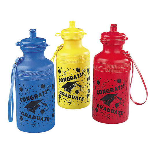 Fun Express 12 Pieces Graduation Sport Water Bottles, 18 oz, BPA Free Plastic, Graduation Party Supplies, Drinkware, Water Bottles & Canteens