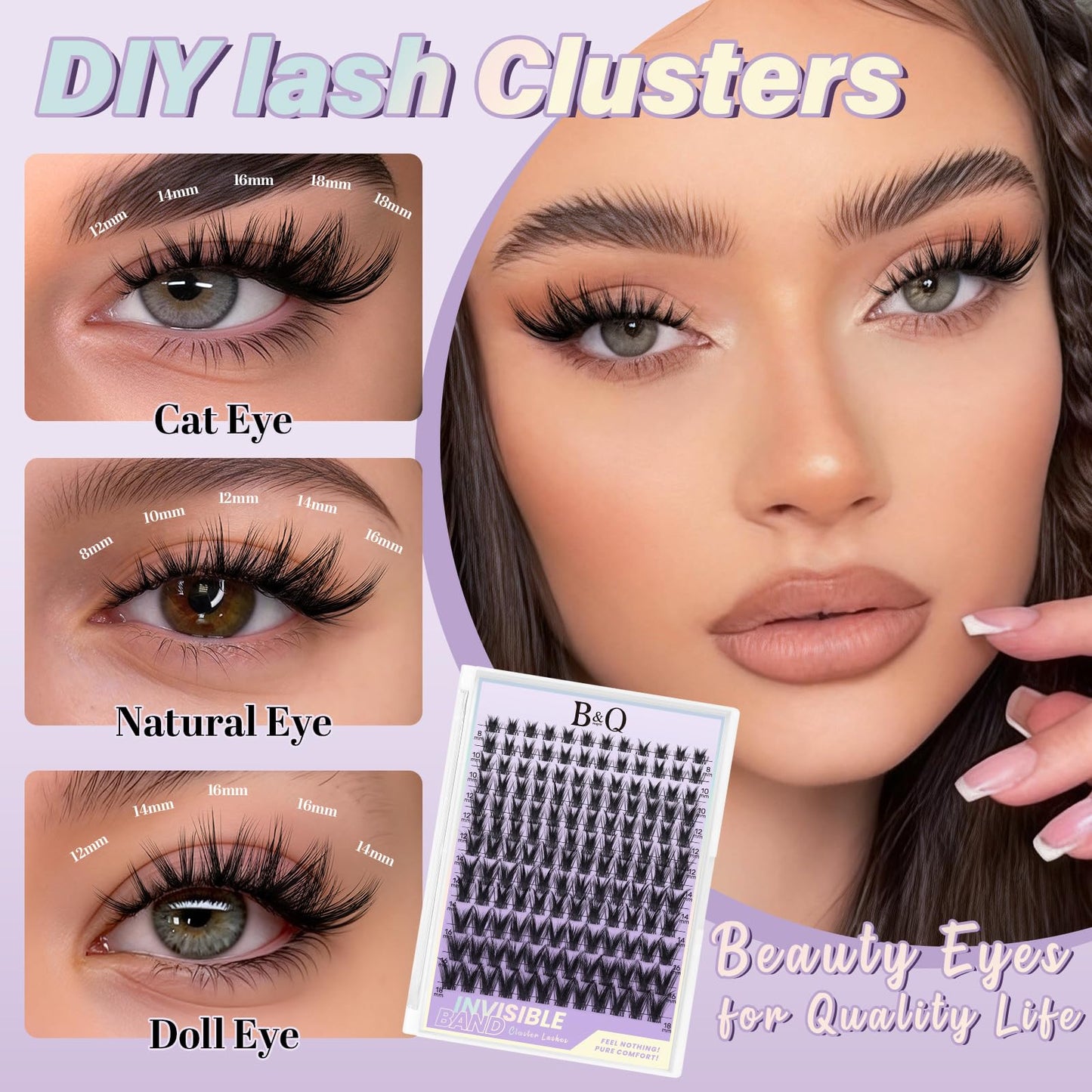 B&Q Victory Lash Clusters Invisible Band False Eyelashes Clusters Natural Cluster Eyelash Extensions Comfortable Individual Lashes Extension DIY Soft Beauty and Personal Care B&Qaugen