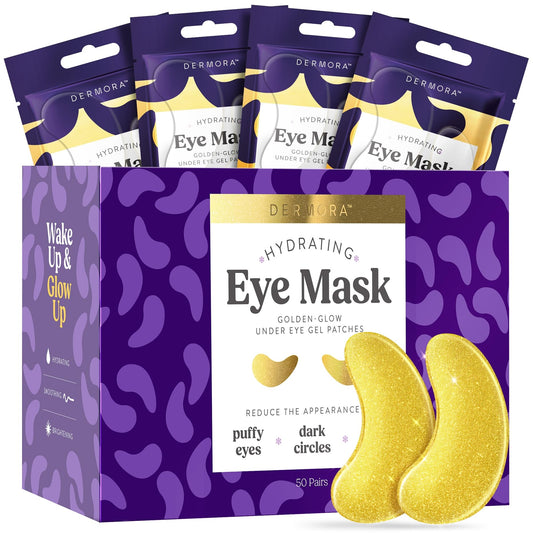 DERMORA Golden Glow Under Eye Patches - 50 Pairs Individually Packed, Hydrating Soft Gel Eye Masks for Puffiness, Wrinkles, Dark Circles & Fine Lines Beauty and Personal Care DERMORA Default Title