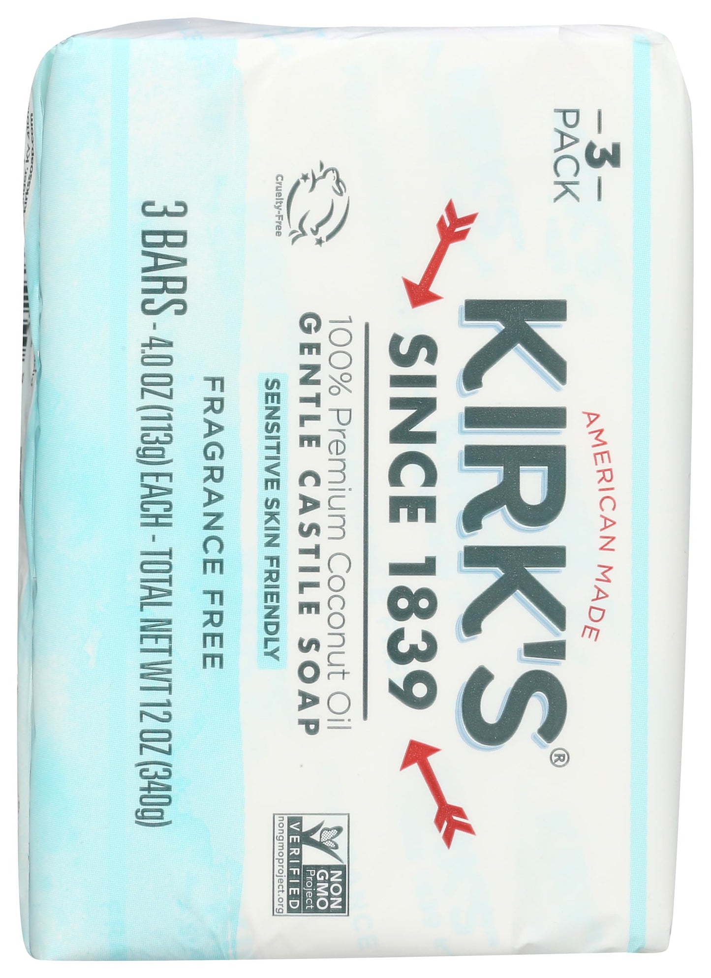 Kirk's Castile Bar Soap Clean Soap for Men, Women & Children | Premium Coconut Oil | Sensitive Skin Formula, Vegan | Fragrance-Free/Unscented | 4 oz.