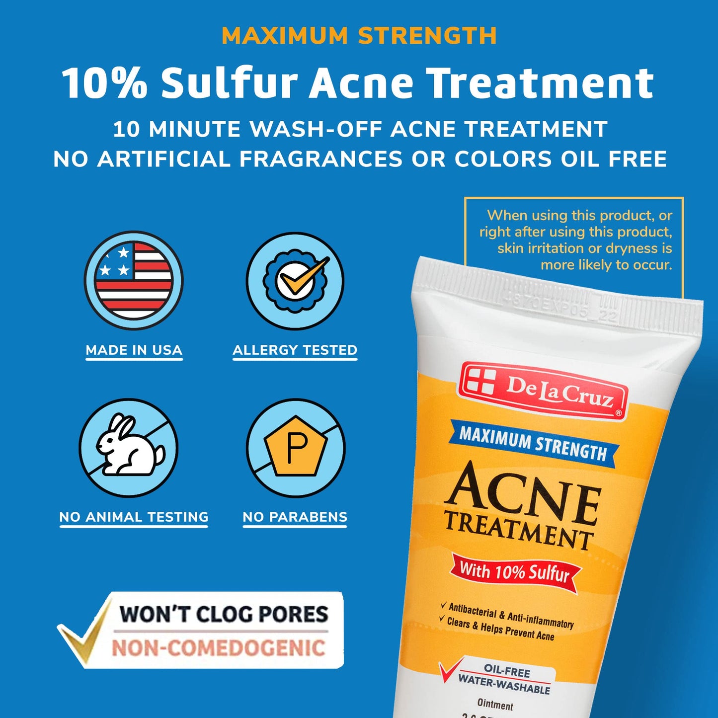De La Cruz Sulfur Ointment - Cystic Acne Treatment for Face and Body - Daily 10 Min Spot Treatment Mask - Safe and Effective Game Changing Hormonal