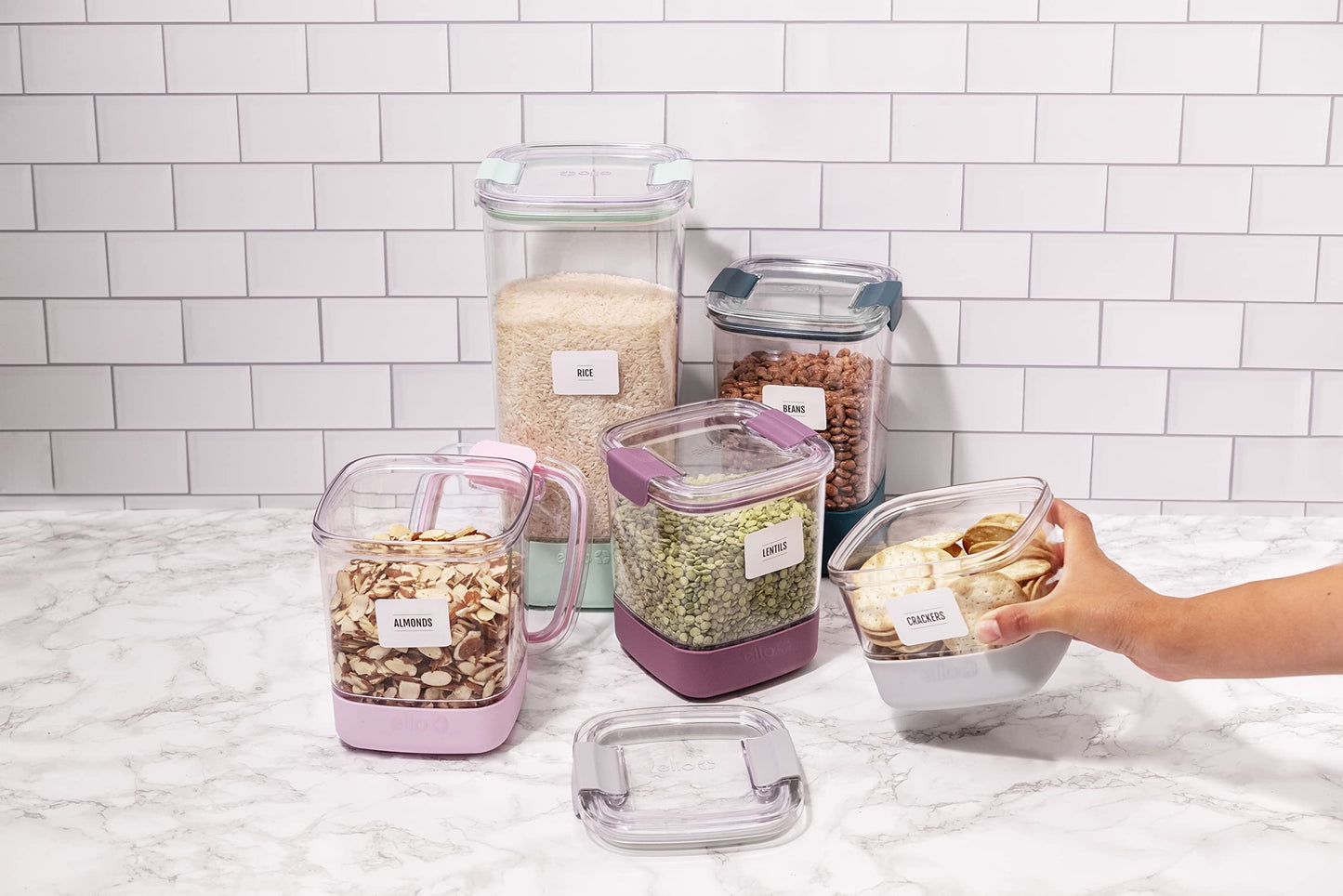 Ello Airtight Food Storage Plastic Canisters with Non-Slip Base Locking Lids and Labels for Kitchen and Pantry Organization Perfect for Sugar…