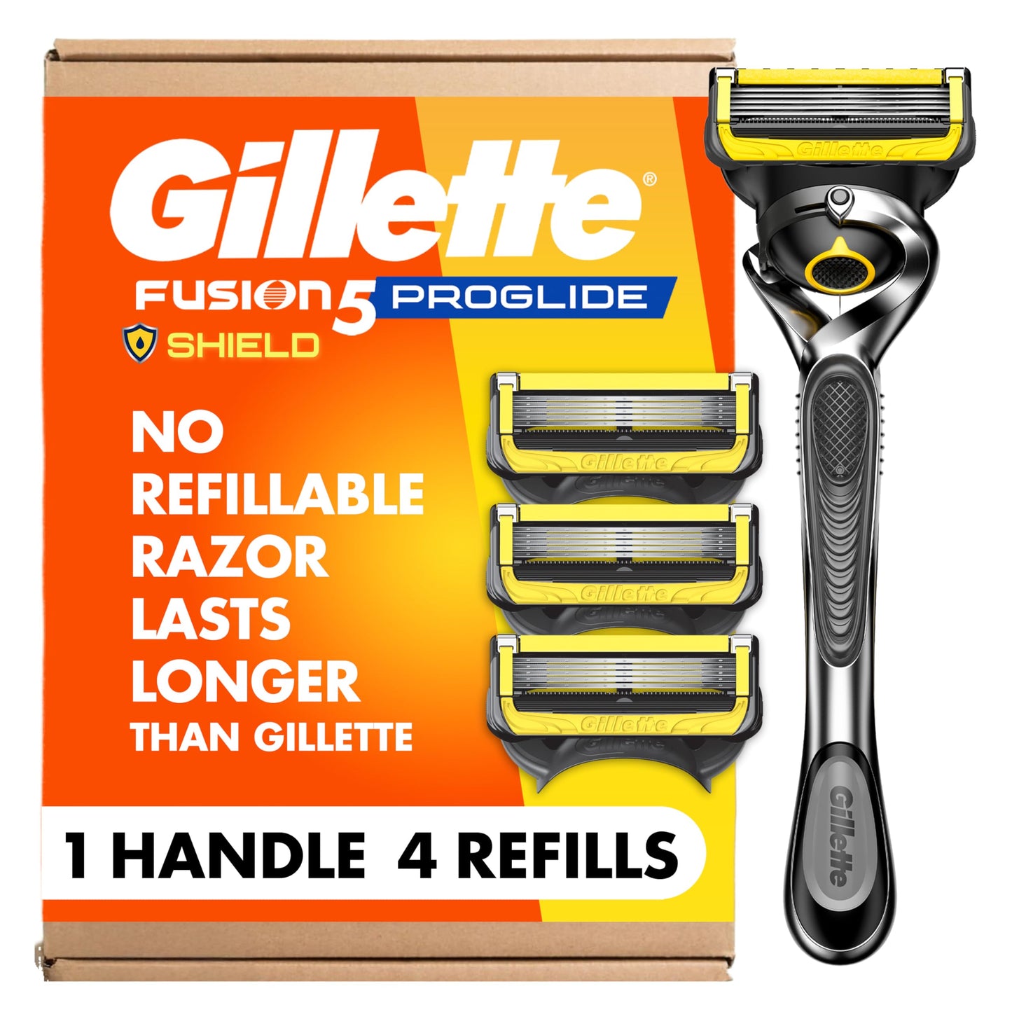 Gillette ProGlide Shield Men's Razor, 5-Blade Razor with Precision Trimmer, 1 Handle and 4 Refills Beauty and Personal Care Gillette