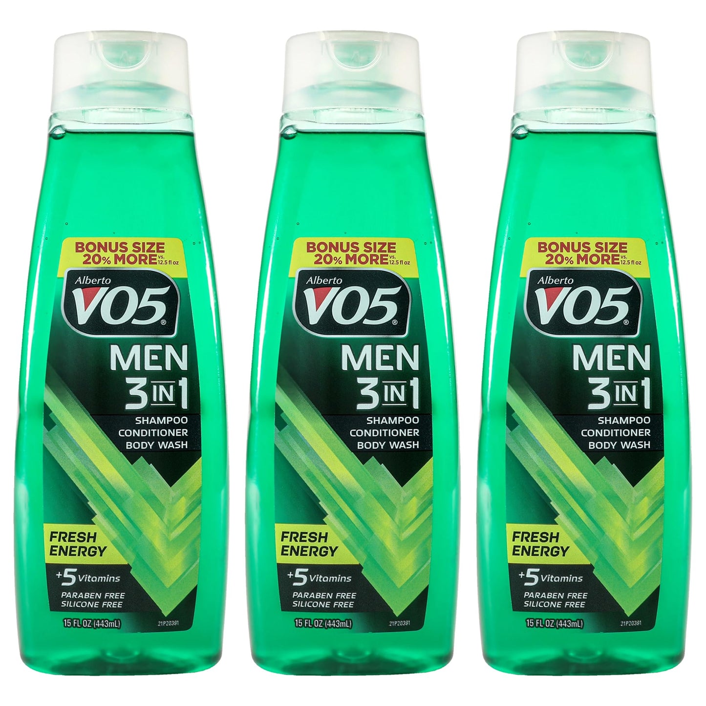 Alberto VO5 3-in-1 Fresh Energy Shampoo Conditioner and Body Wash for Unisex - 15 oz Body Wash - Pack of 3
