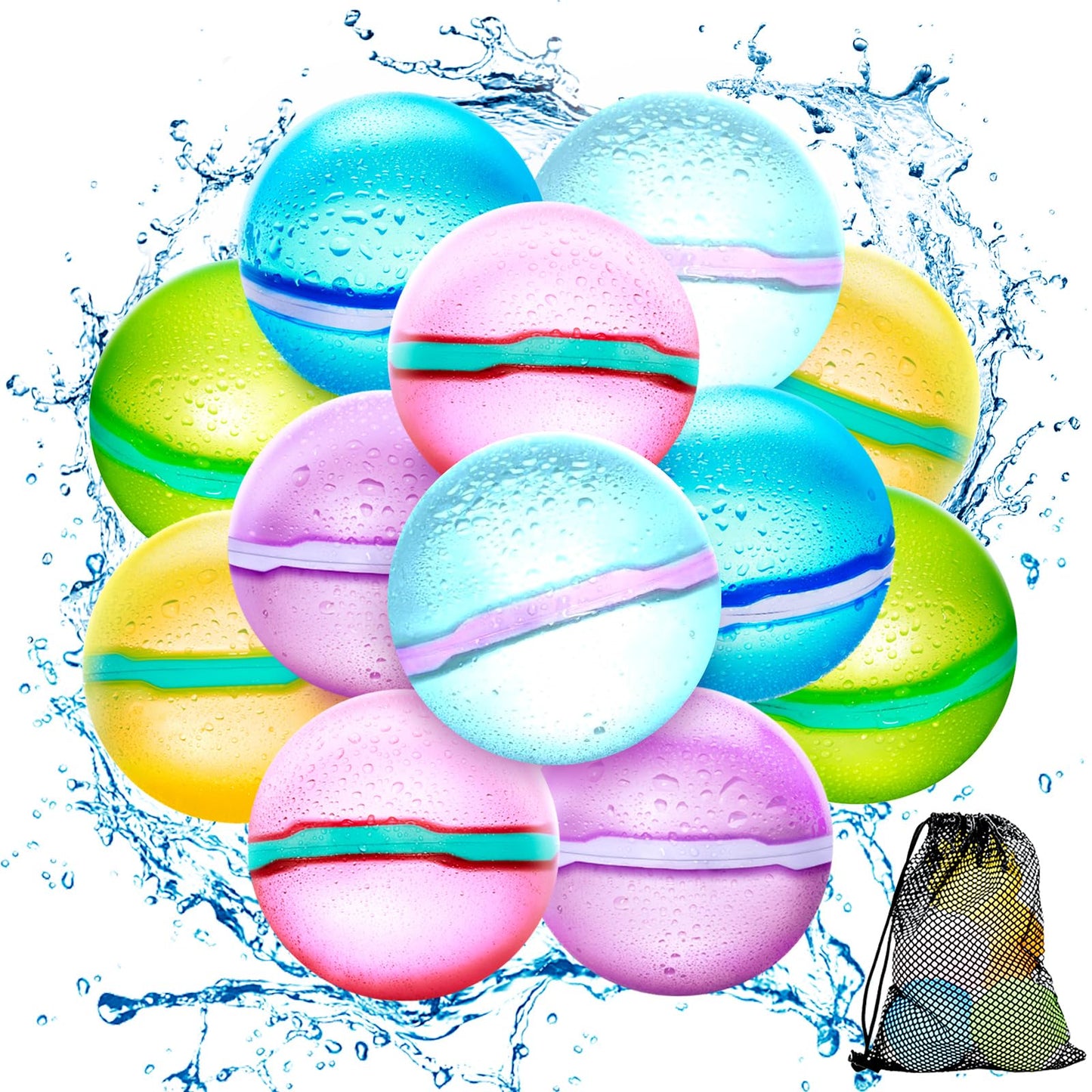 【12 Pack】Magnetic Reusable Water Balloons Fast Refillable for Kids Outdoor Activities, latex-free Kids Pool Beach Bath Toys, Self-Sealing Water Bomb…